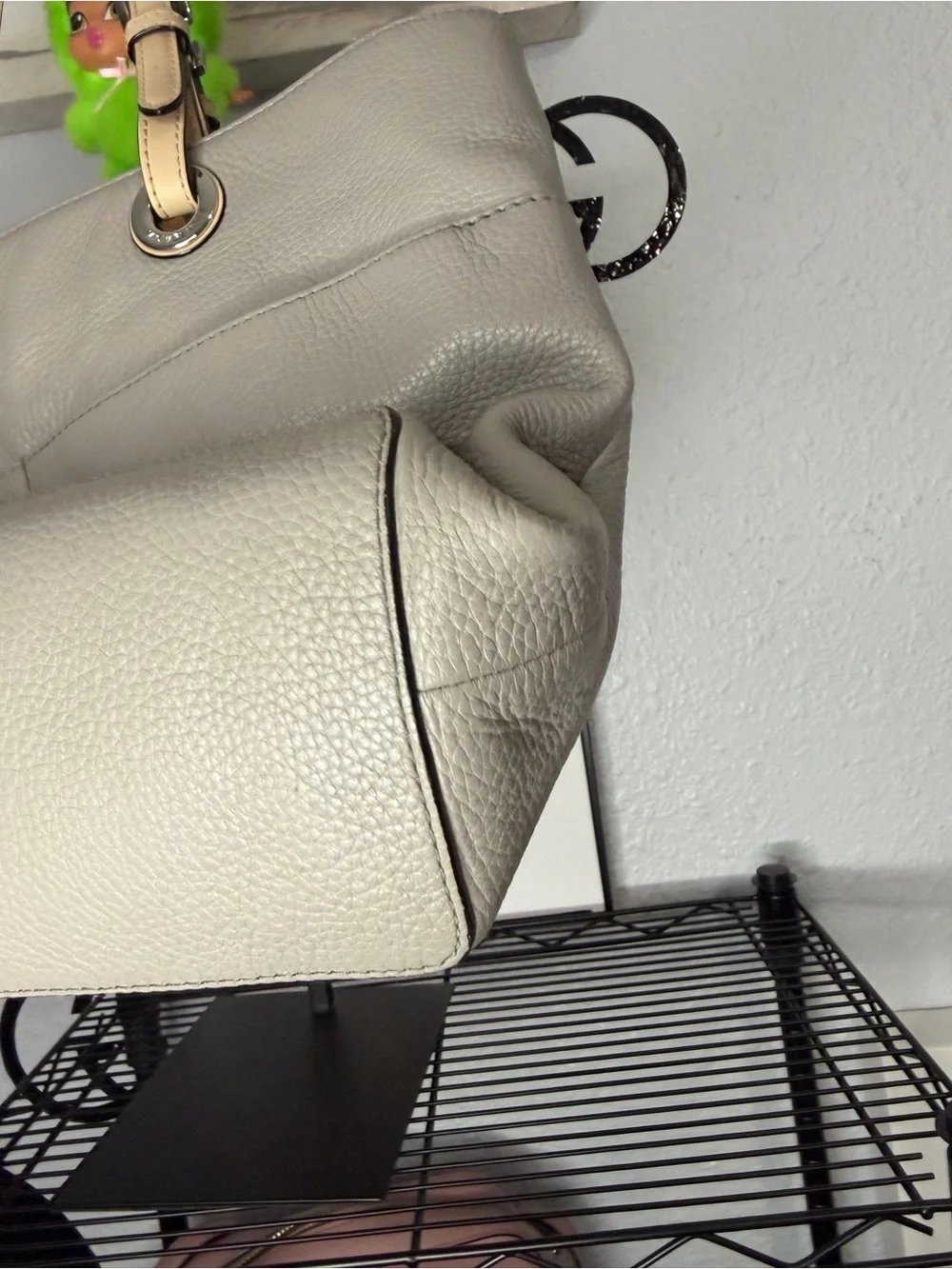 Michael Kors Pebbled Leather Tote Bag in Light Gray with Beige Handles